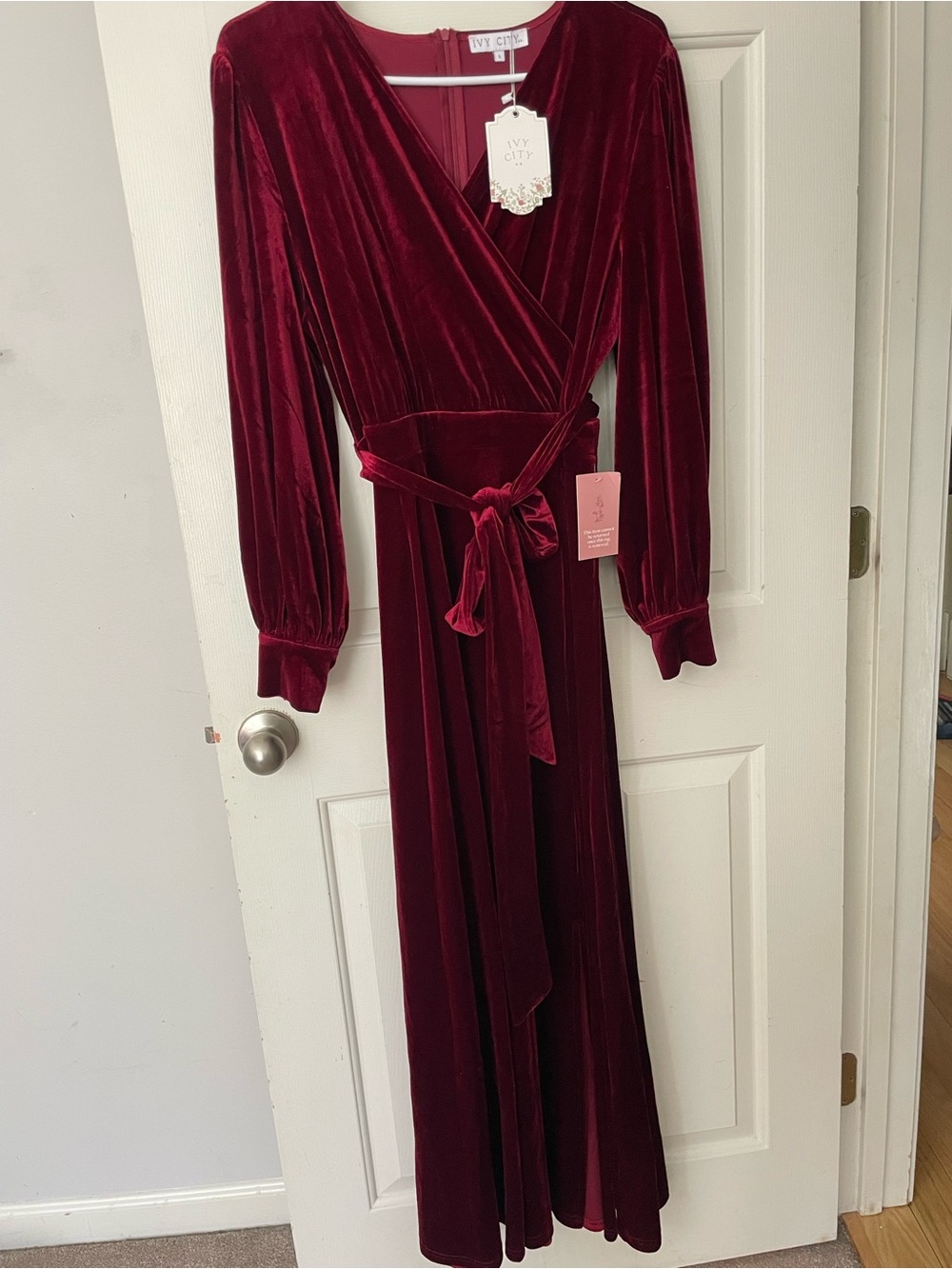 Ivy City Co Burgundy Velvet Maxi Wrap Dress